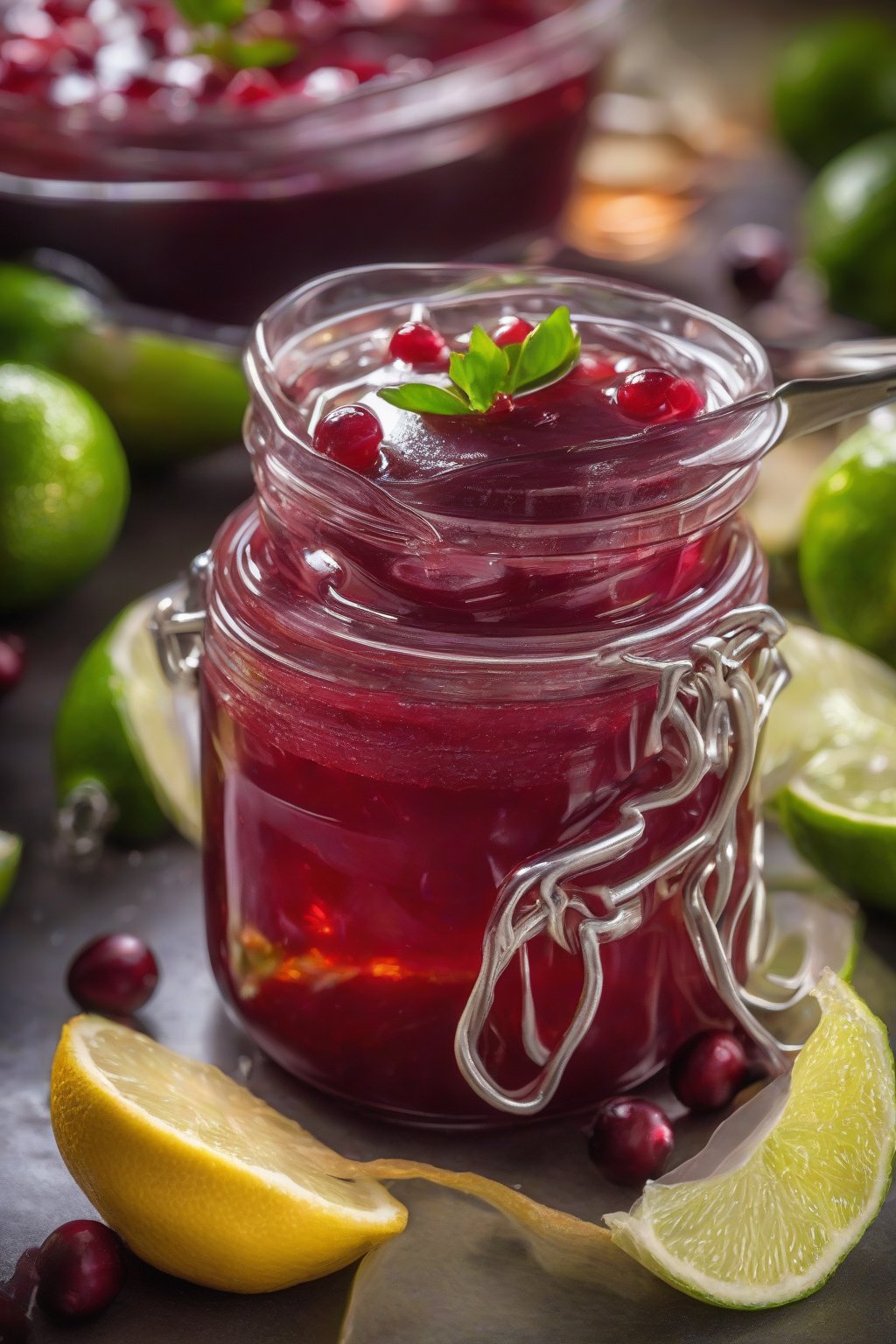 A high-resolution photo of zesty ginger-lime jellied cranberry sauce garnished with lime zest under soft lighting.