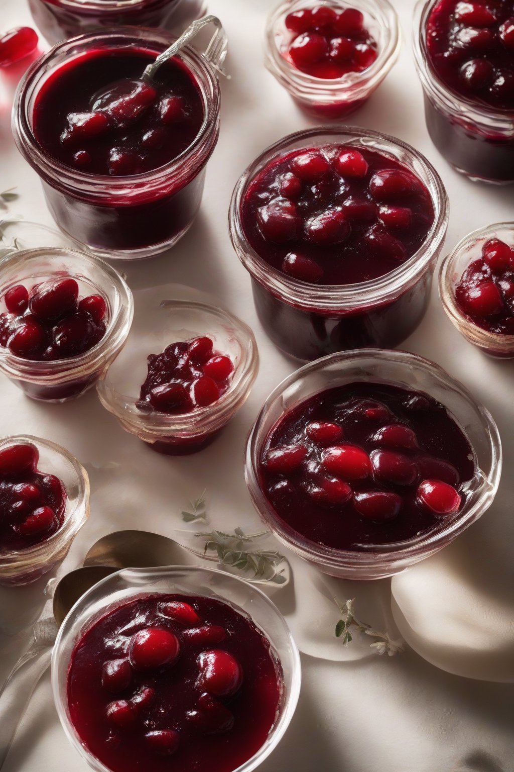 A high-resolution photo of deep ruby port-infused jellied cranberry sauce under soft lighting.