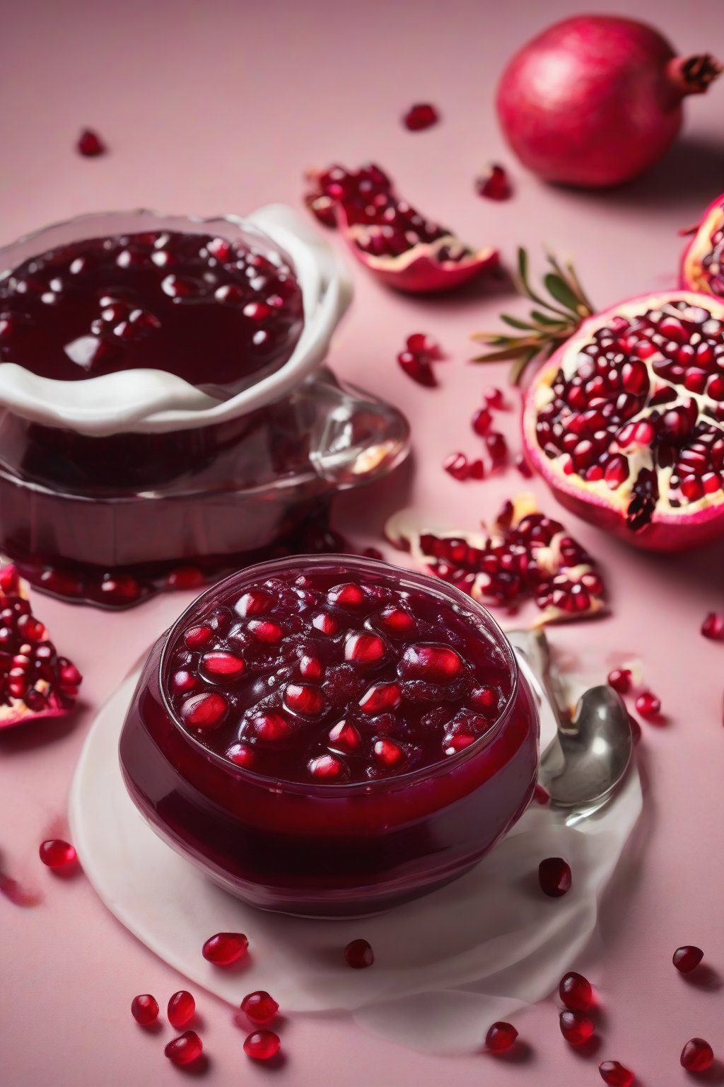 A high-resolution photo of pomegranate-studded jellied cranberry sauce under soft lighting.