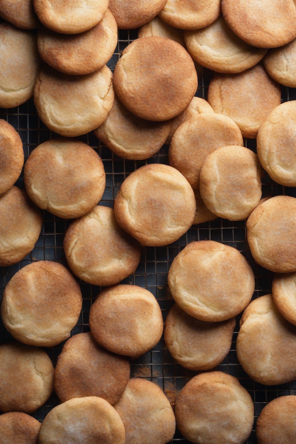 A high-resolution photo of classic soft snickerdoodles with crackled cinnamon-sugar tops on a cooling rack under soft lighting.