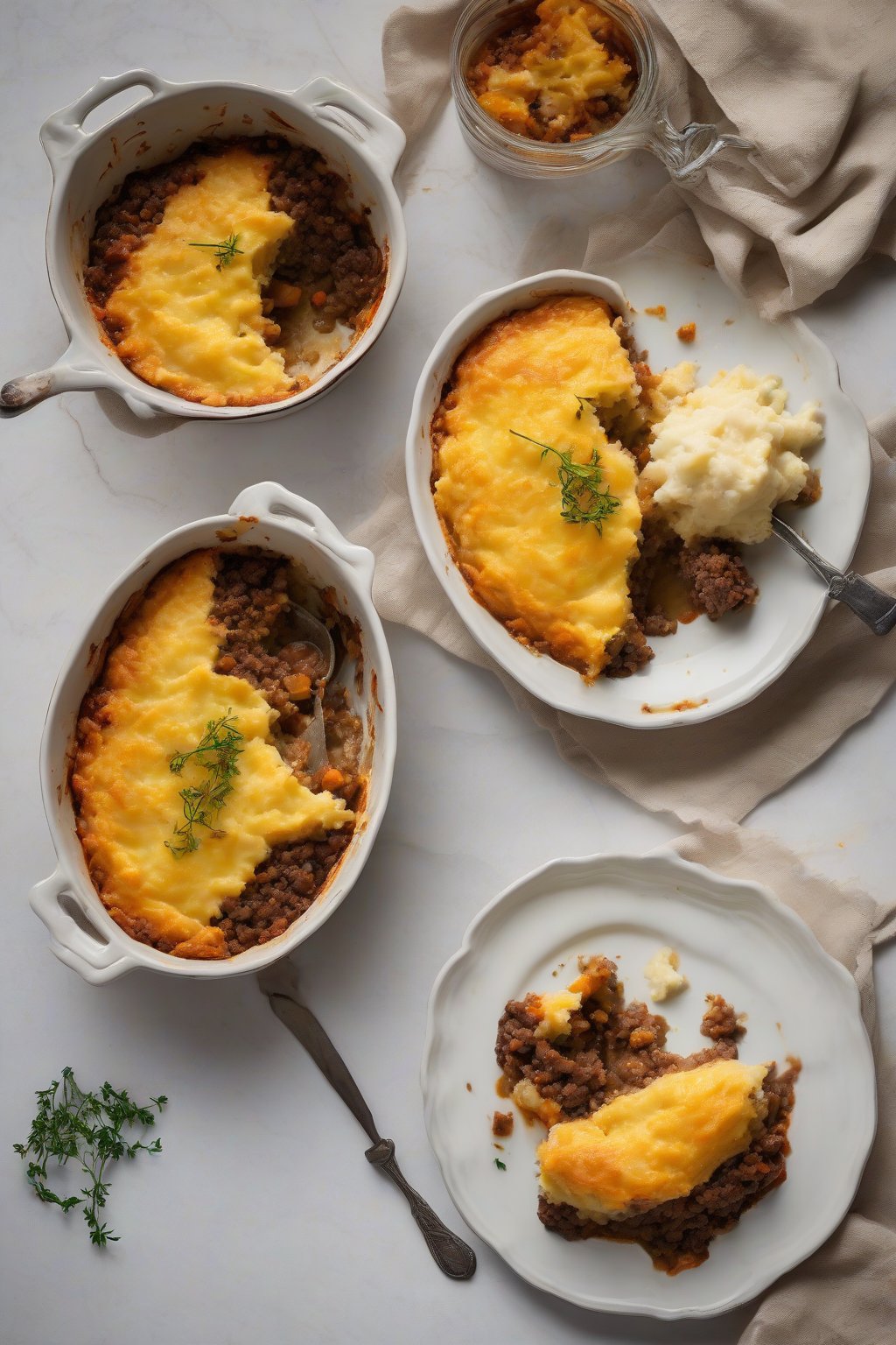 A high-resolution photo of Parsnip Mash Shepherd's Pie with pale orange topping, cross-cut showing savory lamb base, under soft lighting.