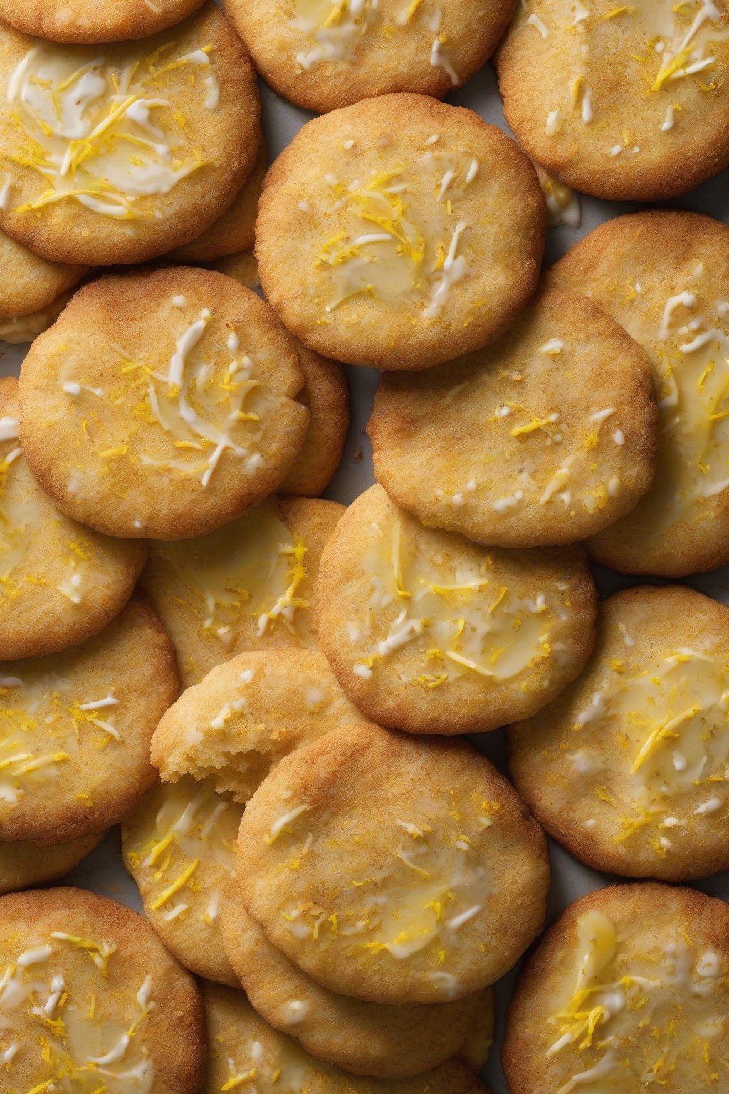 A high-resolution photo of lemon zest-flecked snickerdoodle cookies under soft lighting.