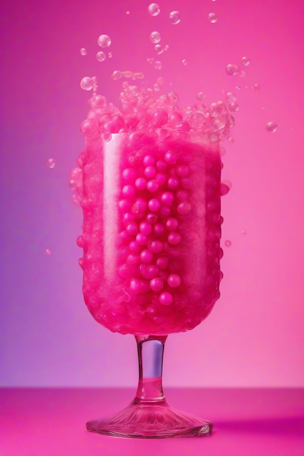 A high-resolution photo of bubblegum blast with popping boba and pink fizz under soft lighting.