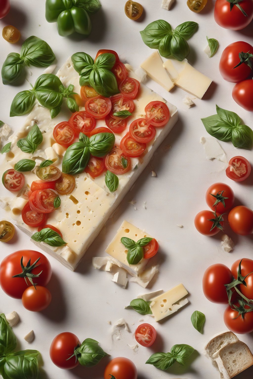 A high-resolution photo of an open Flavor Bible page with fresh ingredients like tomatoes, basil, and cheese arranged around it, under soft lighting.